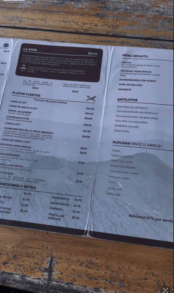 El Salvador restaurant menu